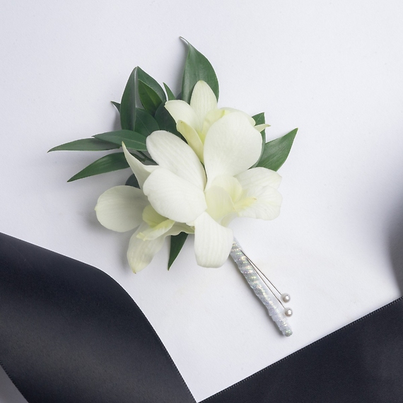 White Dendrobium Orchid Boutonniere