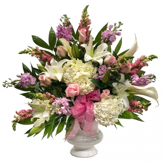 Pink and White Pedestal Arrangement