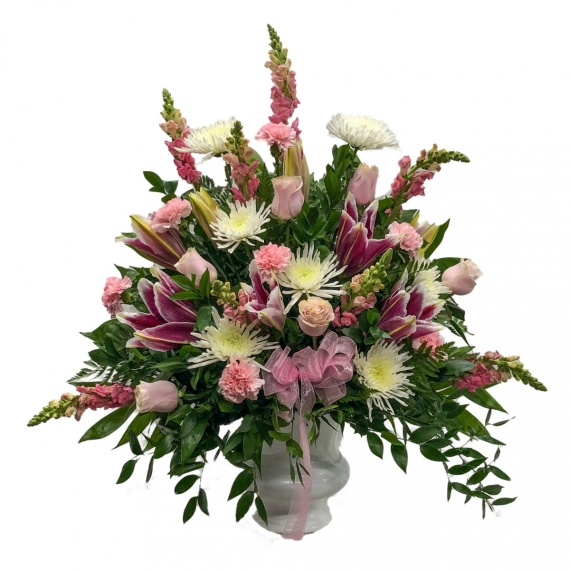 Divine Pink and White Mum Basket