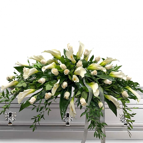 White Roses and Calla Lily Casket Spray