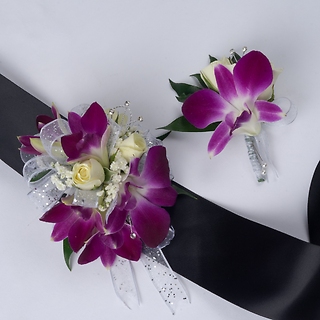 Purple Orchid & Rose Corsage Boutonniere