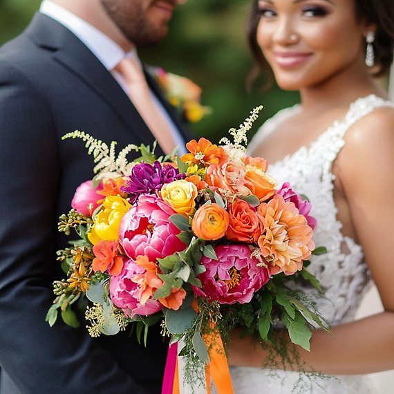 Bold and Bright Bouquet & Boutonniere Set